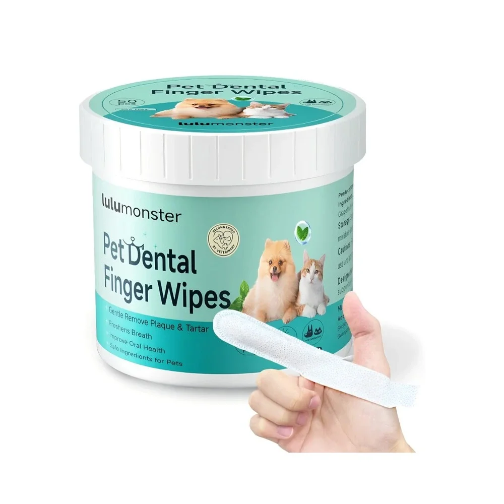 Pet Dental Finger Wipes for Dogs & Cats 50ct Plaque Tartar Breath Care
